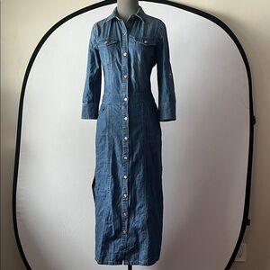 7 For All Mankind Blue Long Sleeve Denim Dress